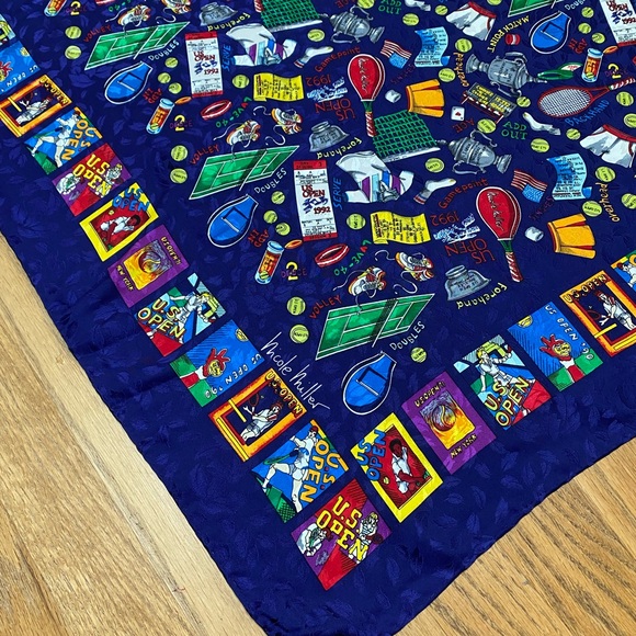 Vintage Nicole Miller Silk Scarf 42" US Open Tennis Collectible 1992 Rare - Picture 7 of 16